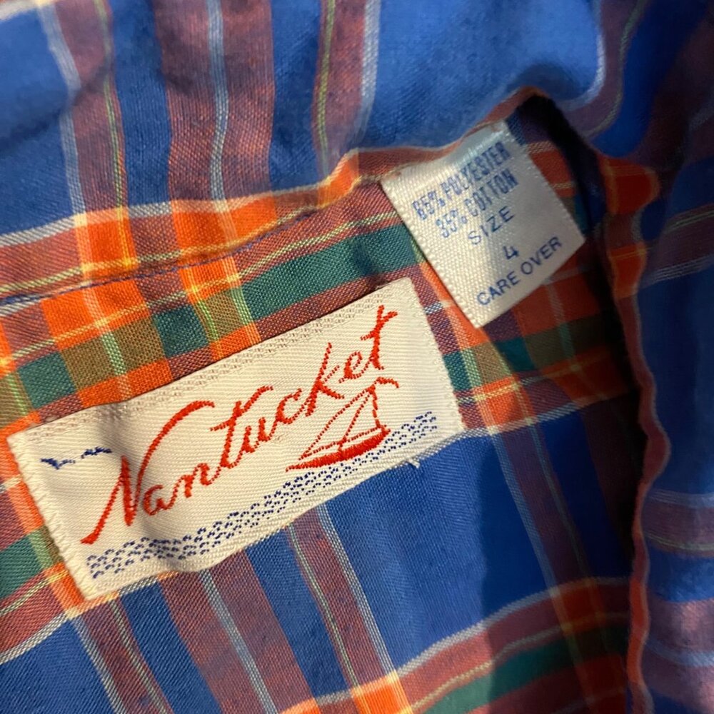 Vintage Nantucket Blue Orange Plaid Button Down Shirt Boys Size 4 Long Sleeve - Picture 2 of 3